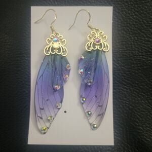 Blue & Purple gradient fairy butterfly wing earrings with rhinestones